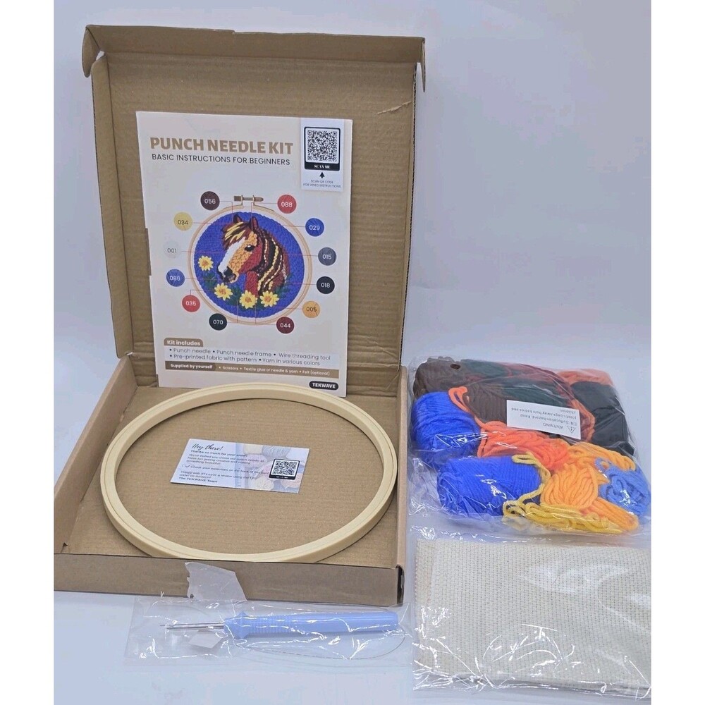 Tekwave Horse Punch Needle Kit Beginners DIY Embroidery Set Yarn Hoop Craft